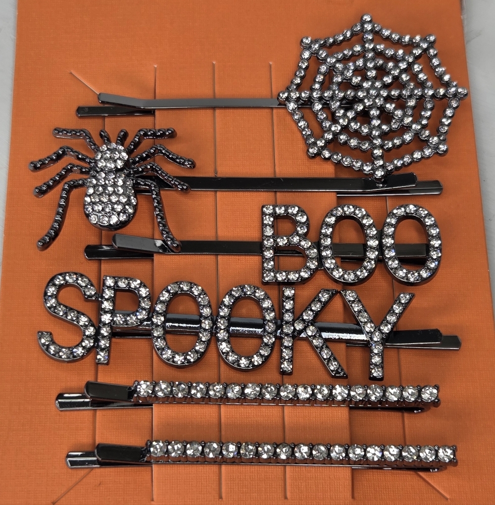 Piper K Halloween Bling Rhinestone Hair Pins Set Spider Boo And Spooky
